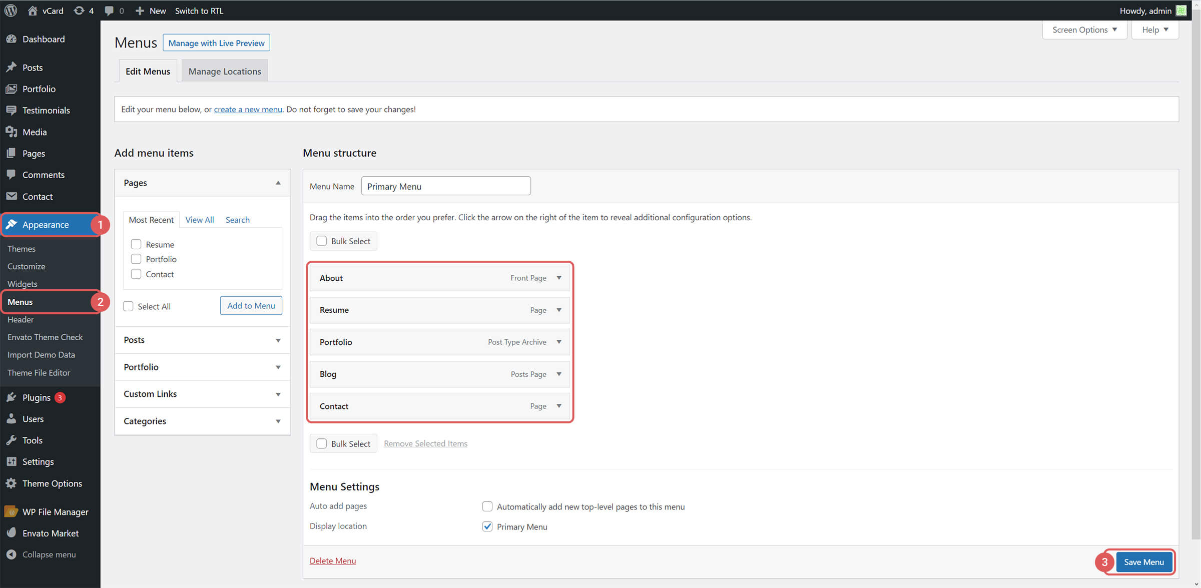 Customize Menu