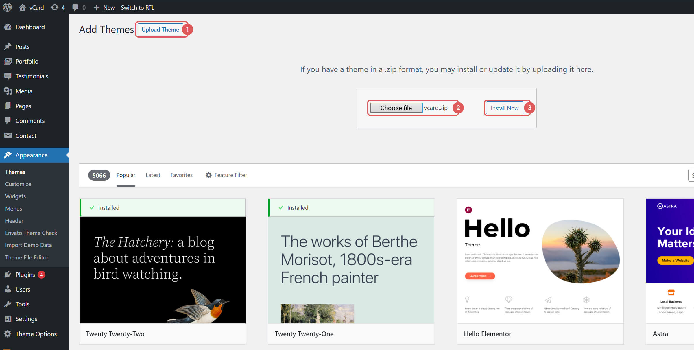 Using Theme Uploader